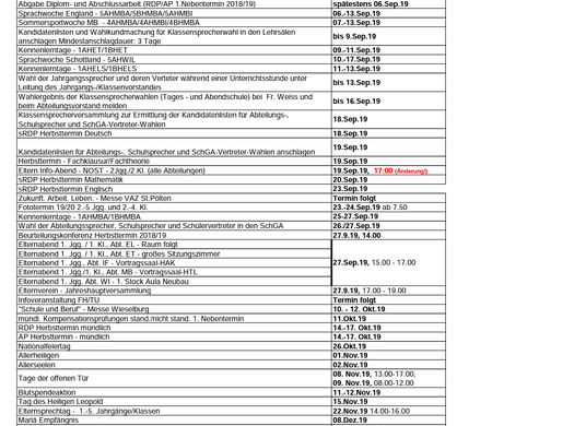 Terminplan für das Wintersemester 2019/20 - Änderung!