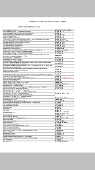 Terminplan WS 2019/20